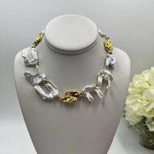 Lizzie Fortunato Designer Runway White Sands Large Keshi Pearl Necklace